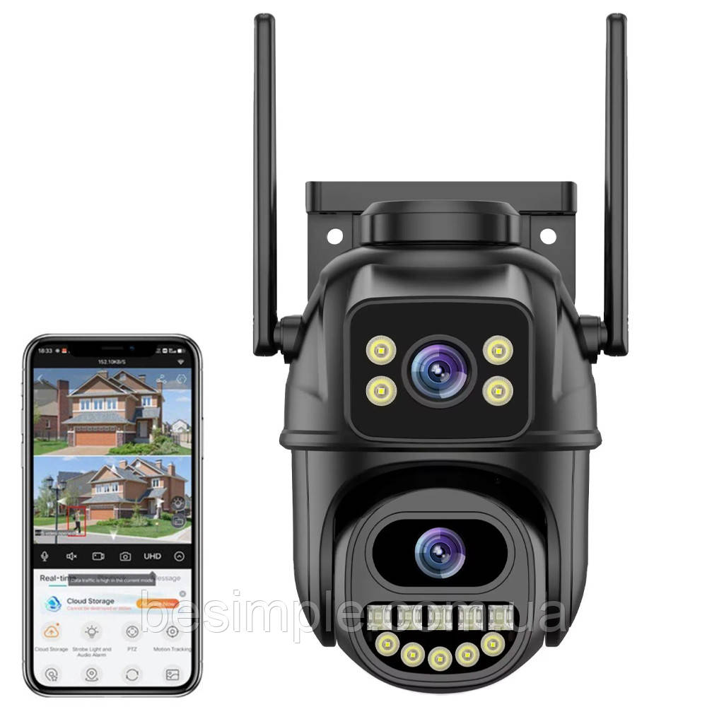 Вулична камера відеоспостереження з подвійним об'єктивом 8MP / Поворотна вайфай камера / Камера спостереження, фото 1