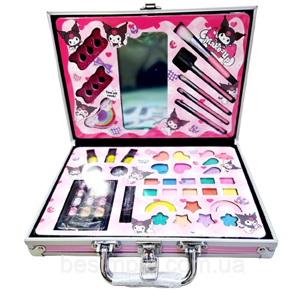 Набір дитячої косметики 40 предметів, у валізі, Kuromi / Дитяча косметика з пензликами / Набір косметики, фото 1