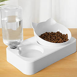 Миска для кота з автоматичною напувалкою, 500мл / Миска для котів на підставці / Поїлка для кота