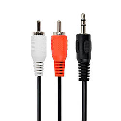 Кабель стерео аудіо (mini-jack + 2×RCA) 3м / Аудіо кабель для колонок / Кабіль міні джек тюльпан
