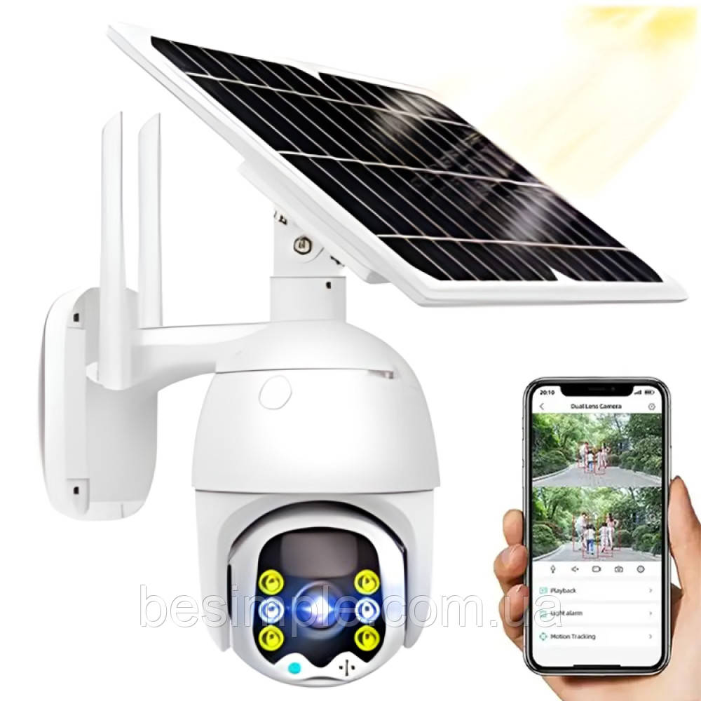 Вулична камера відеоспостереження із сонячною панеллю 3МР, V380 / Вайфай камера спостереження / WiFi камера, фото 1