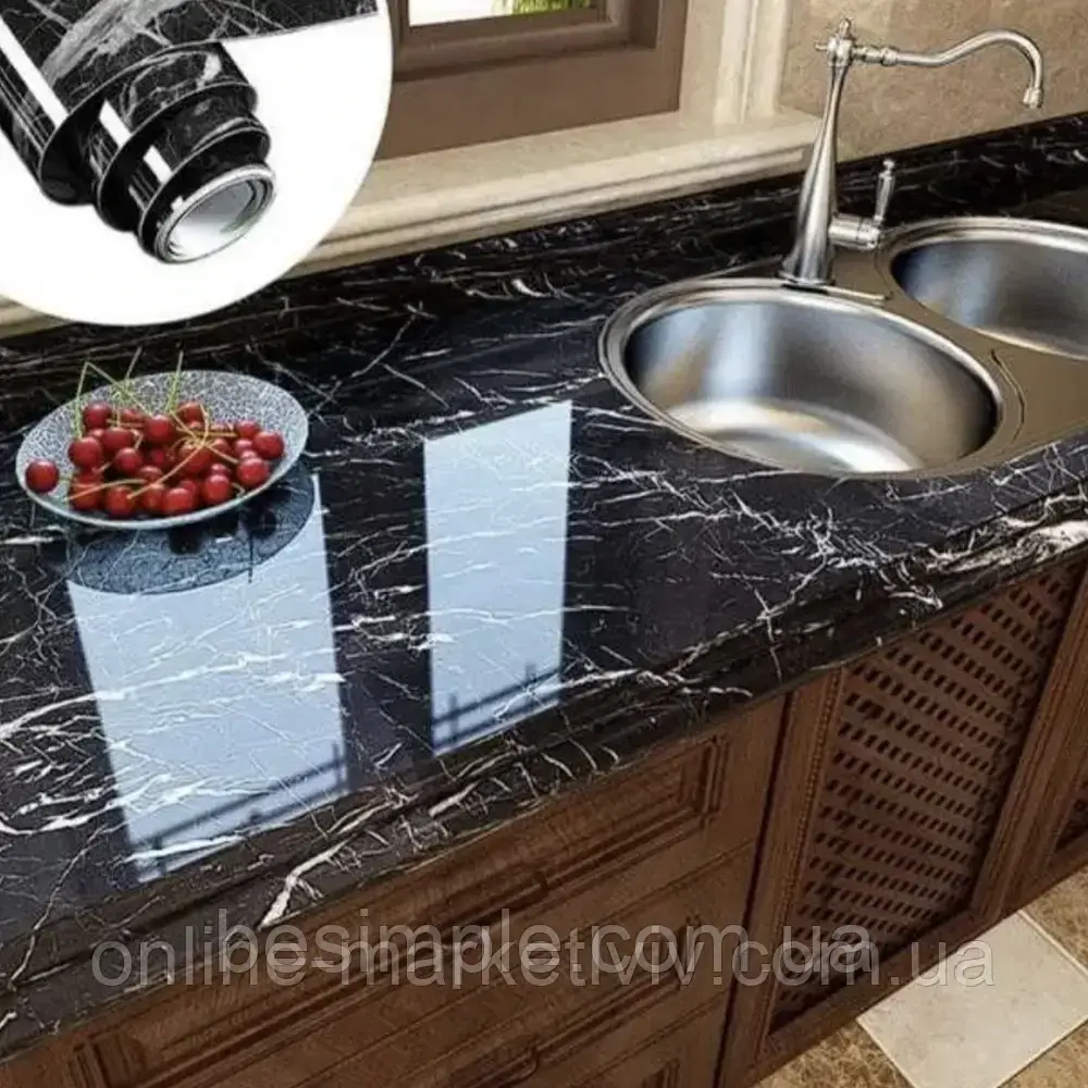 Самоклейка плівка 5м х 60см під чорний мармур / Самоклейка на кухню / Самоклейка кухонна плівка, фото 1