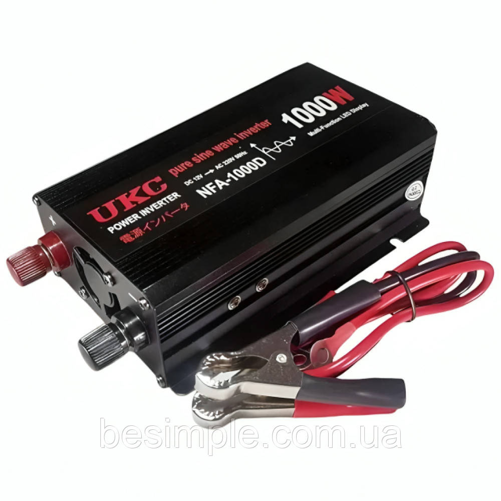 Перетворювач напруги з 12-220V, чистий синус, 1000Вт / Автомобільний інвертор / Інвертор чистий синус
