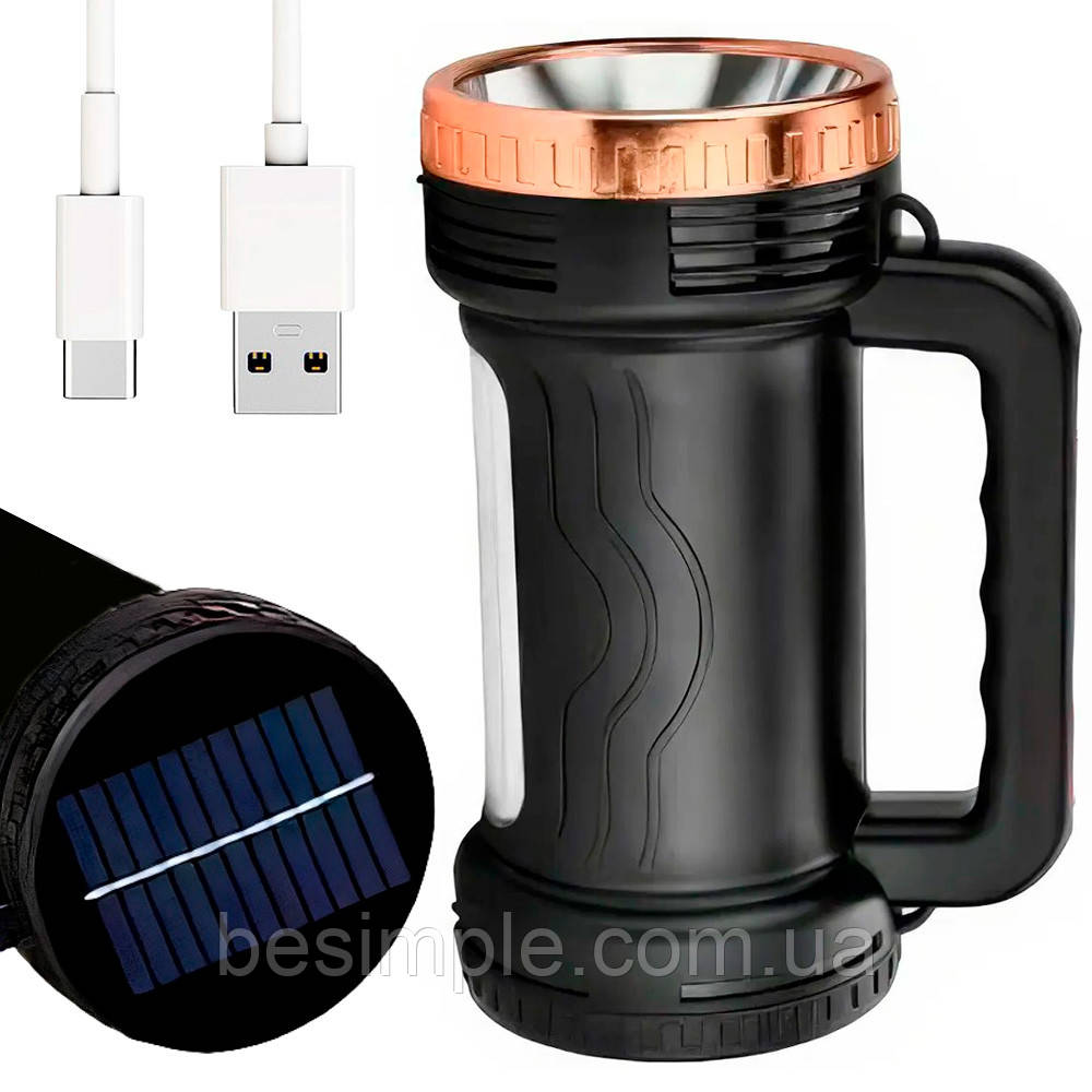 Ручний ліхтар на сонячній батареї (LED + COB), OK-6118-COB / Ліхтар акумуляторний / Кемпінговий ліхтар, фото 1