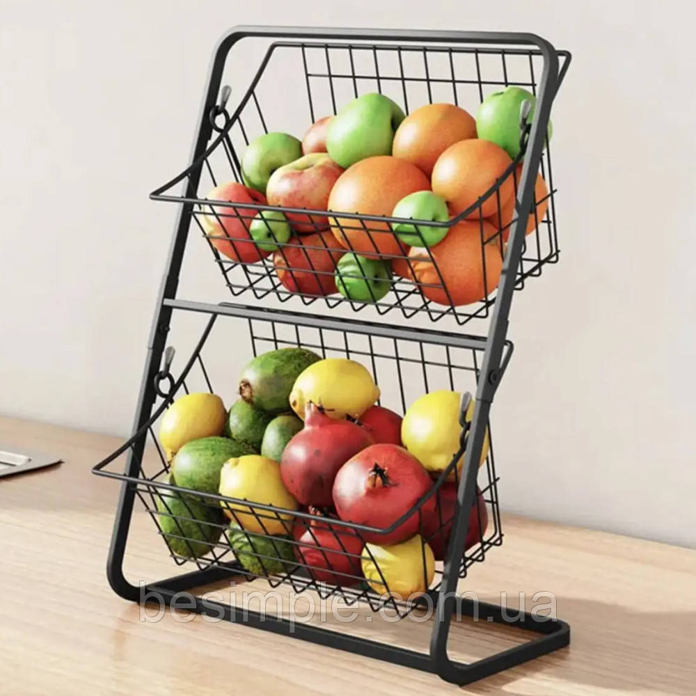 Органайзер для кухні 39х18х28 см, Storage Rack, Чорний / Полиця на кухню / Двохрівнева полиця для кухні