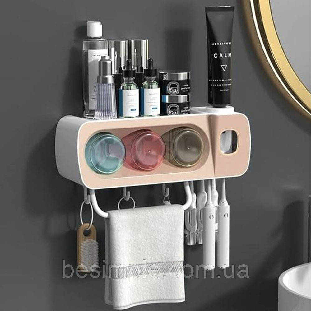 Тримач для зубних щіток із дозатором 31,3х11х10,5 см / Настінний диспенсер для зубної пасти, фото 1