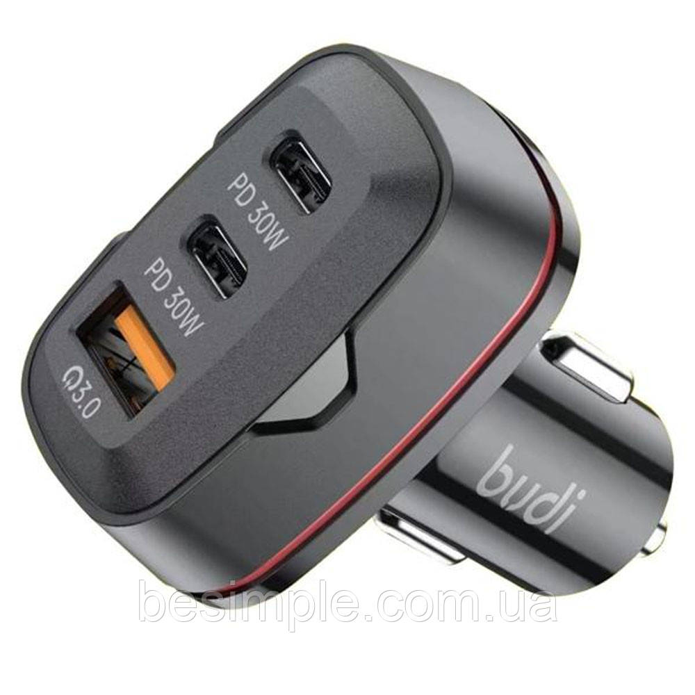 Автомобільний зарядний пристрій 60Вт, USB/2хType-C, Budi CC616RB / Зарядний пристрій у прикурювач