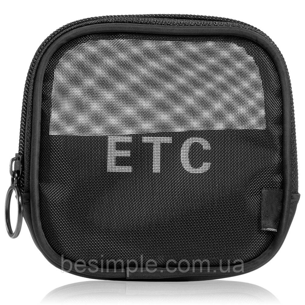 Жіноча косметичка із сітки 11х11см, Чорна / Прозора косметичка дорожня / Міні косметичка органайзер, фото 1