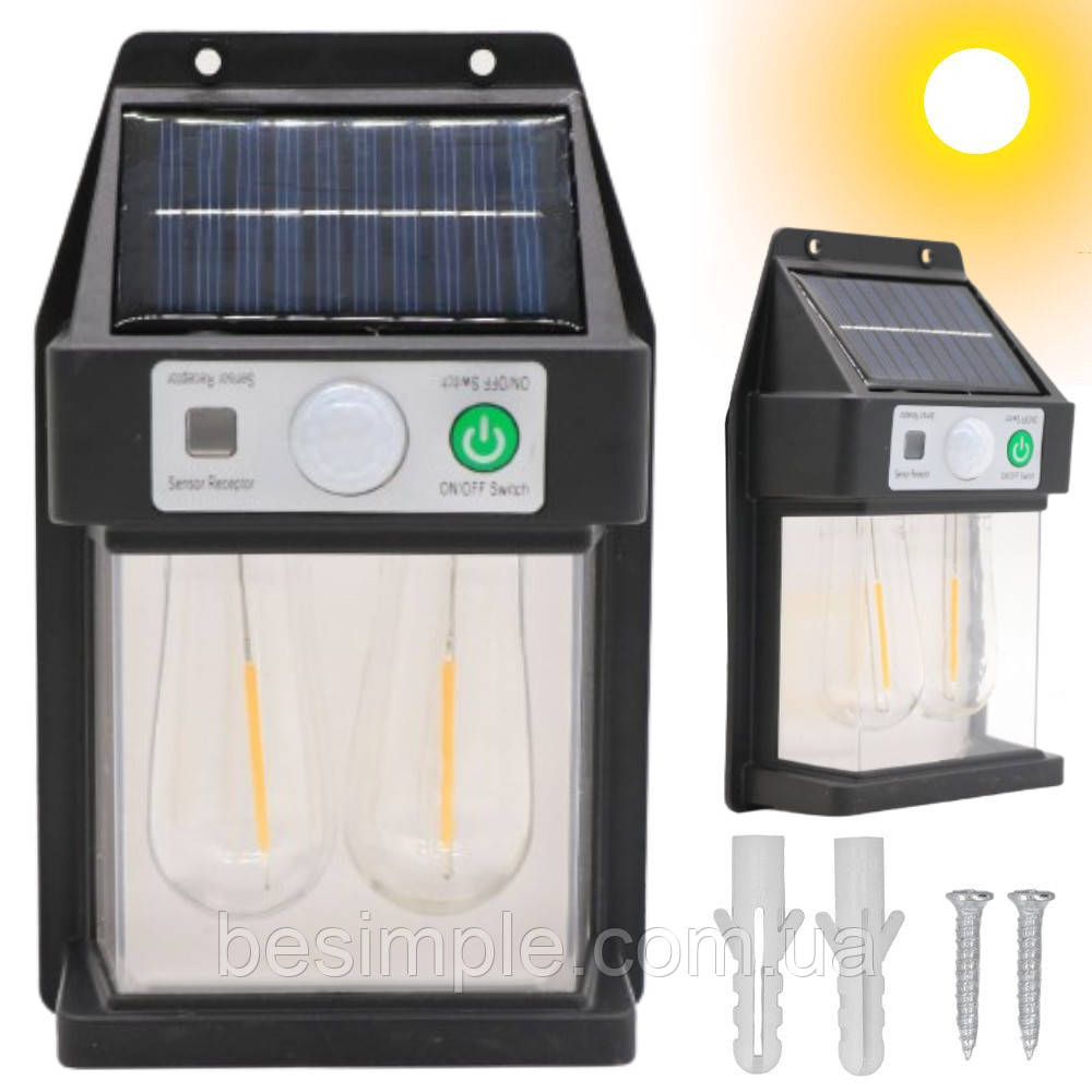Вуличний світильник на сонячній батареї з датчиком руху YX-777-1W / Настінний ліхтар акумуляторний, фото 1