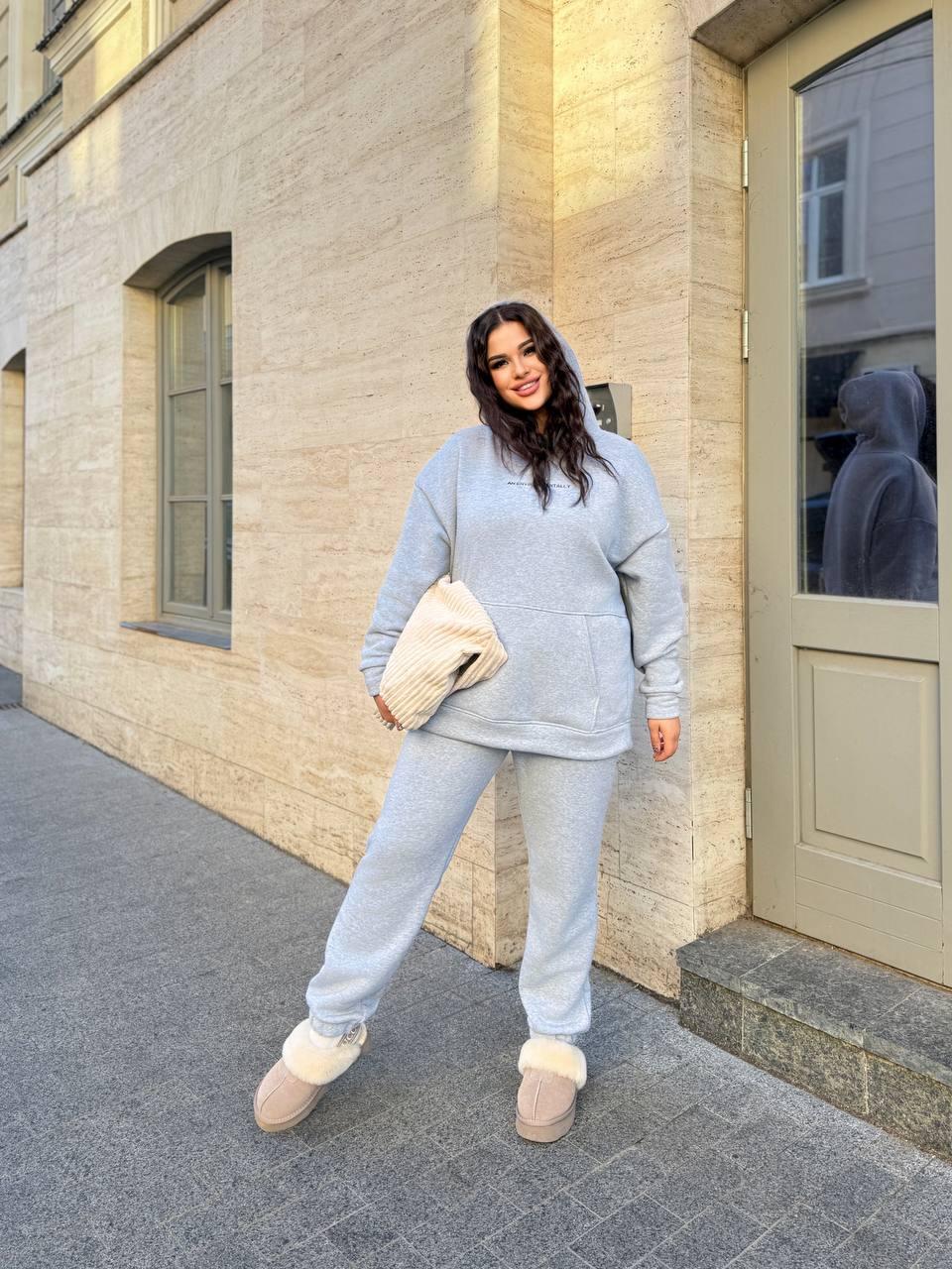 Жіночий спортивний костюм утеплений великого розміру БАТАЛ 48-60 тринитка на флісі з худи, фото 1