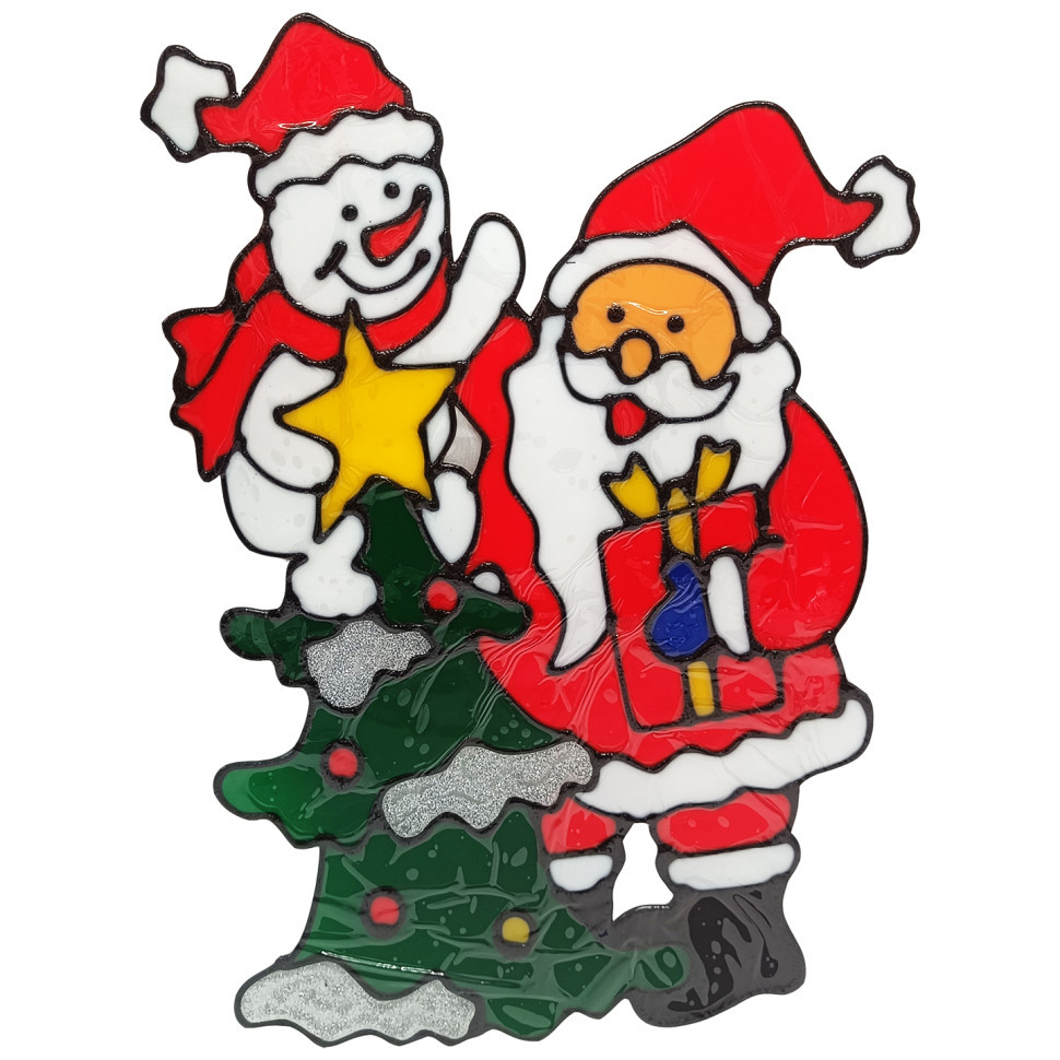 Силіконова наклейка на скло "Санта Клаус зі сніговиком" 13-65-6, 25 х 30 см, фото 1