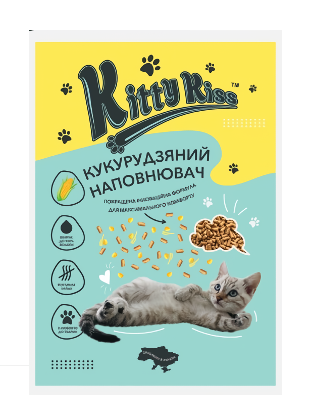 Універсальний наповнювач кукурудзяний Kitty Kiss для котячого туалету, 15 кг
