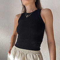 Однотонна жіноча базова майка на товстих бретелях у рубчик (чорна, біла)