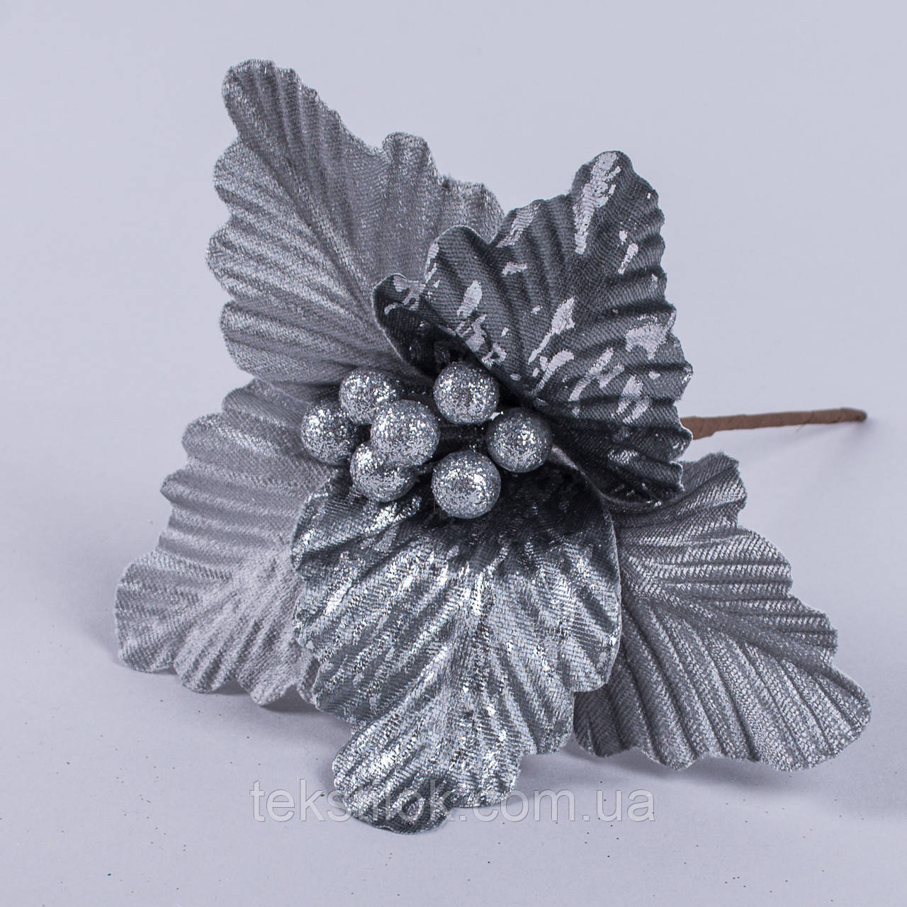 Головка гібіскусу сіра на прищіпці 20 см. Новорічний декор, фото 1