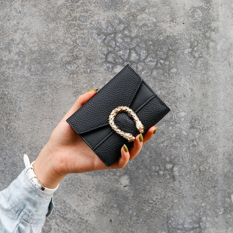 Жіночий класичний гаманець 186 з золотою підковою чорний, фото 1