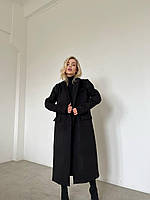 Длинное женское кашемировое пальто на подкладке с карманами (черное, бордовое)