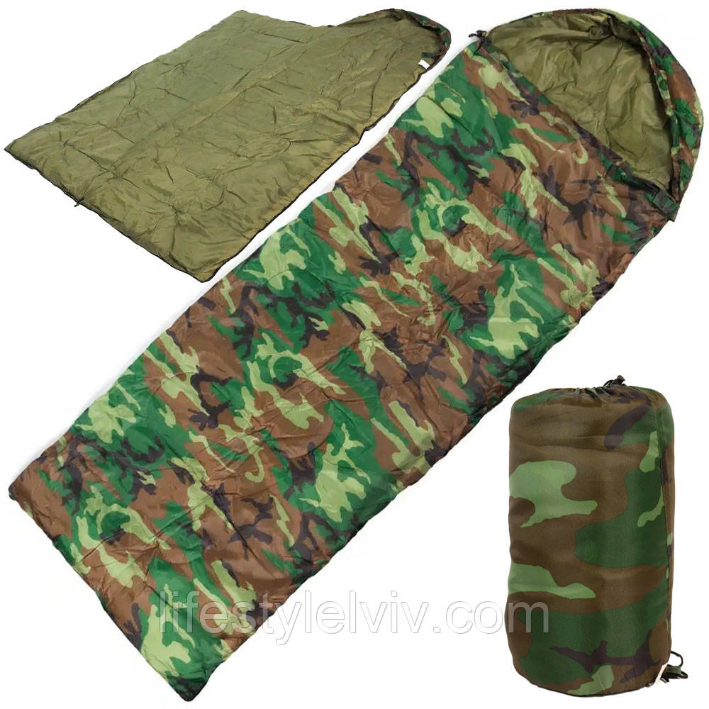 Спальний мішок демісезонний з капюшоном, 220х70см / Утеплений спальник-ковдра в похід, фото 1