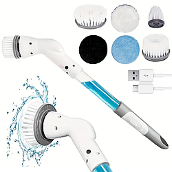 Електрична щітка для прибирання з USB + 6 насадок, Cleaning Brush / Багатофункціональна електрощітка для ванної