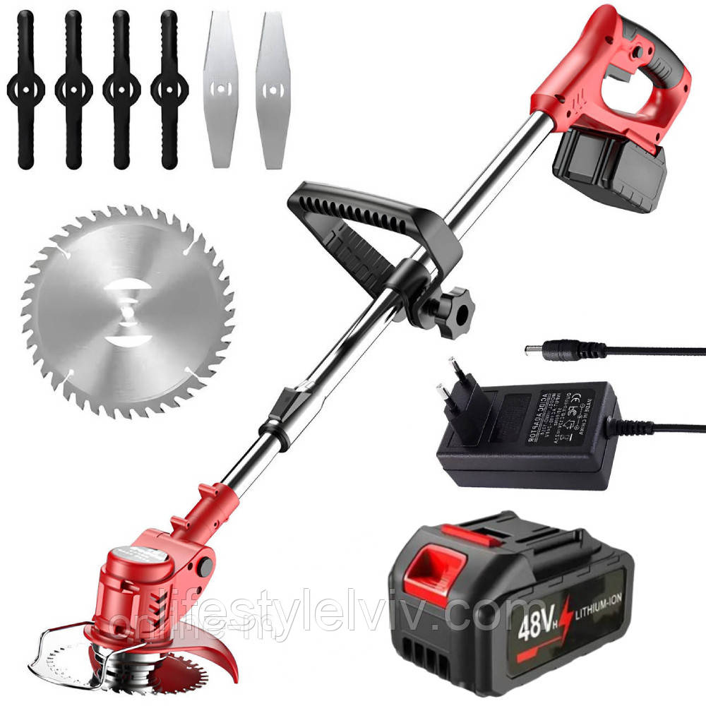 Садова газонокосарка електрична + акумулятор 48V / Електрична косарка для трави / Ручний тример для газону, фото 1