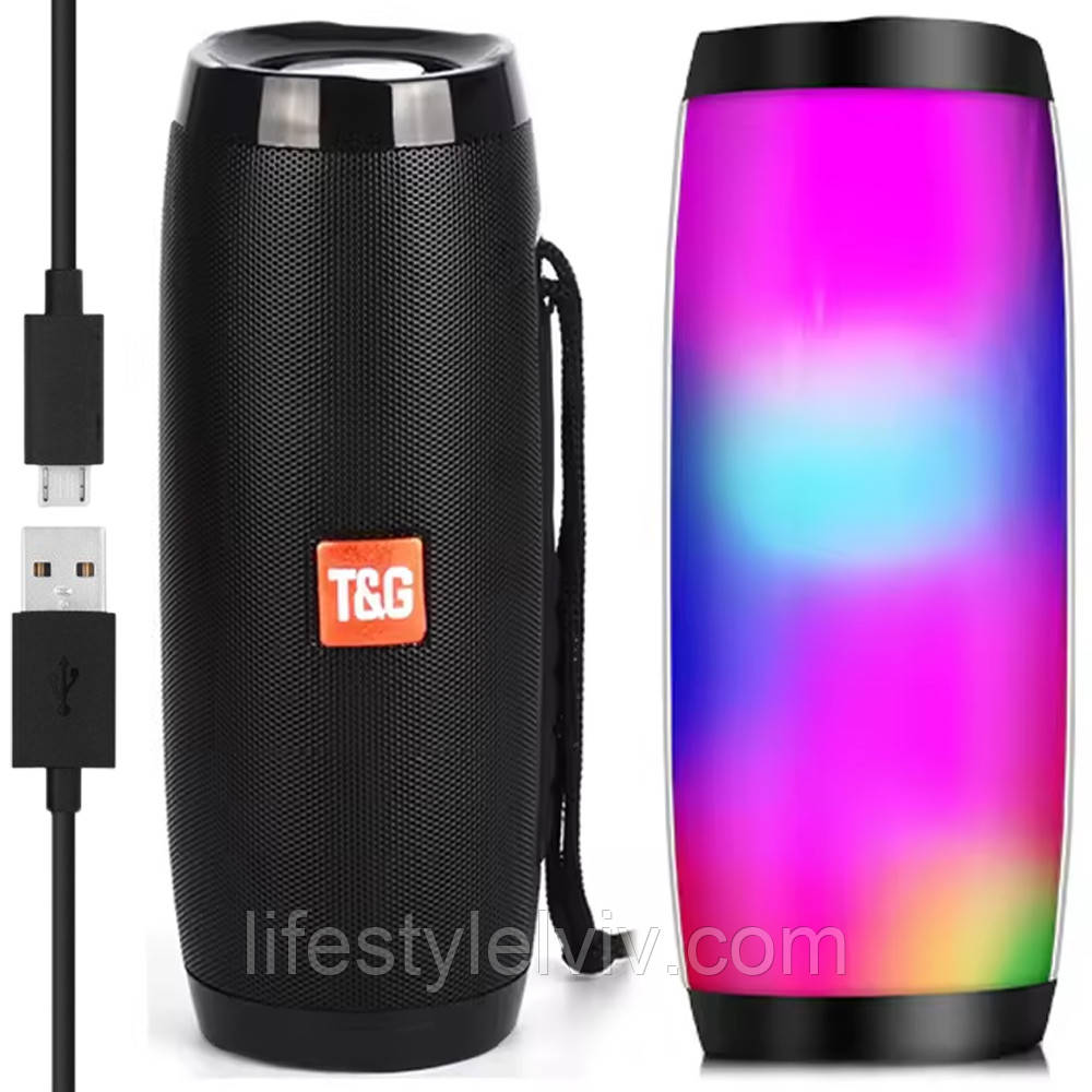 Bluetooth-колонка з підсвіткою (AUX, радіо) TG157, Чорна / Бездротова блютуз колонка / Портативна колонка