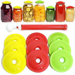 Вакуумні кришки для консервації 9шт + насос / Набір для консервації / Вакуумна система / Кришки вакуумні