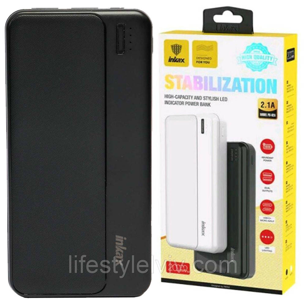 Портативний зарядний пристрій на 20000mAh, 2xUSB, INKAX PB-02A / Батарея універсальна / Павербанк, фото 1