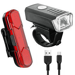 Велосипедна фара передня + задня, від USB, BSK-HY027 / Акумуляторний велосипедний ліхтар / Велоліхтар