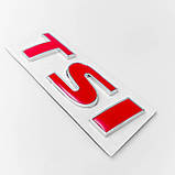 Емблема напис TSI для Volkswagen червона з хромом 80х26 мм (на скотчі) 1K9853675C, фото 4