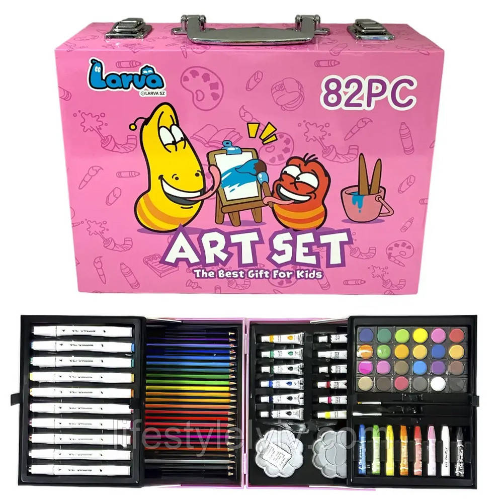 Дитячий набір для малювання у валізці (82 предмети), Рожевий / Художній набір для творчості, фото 1