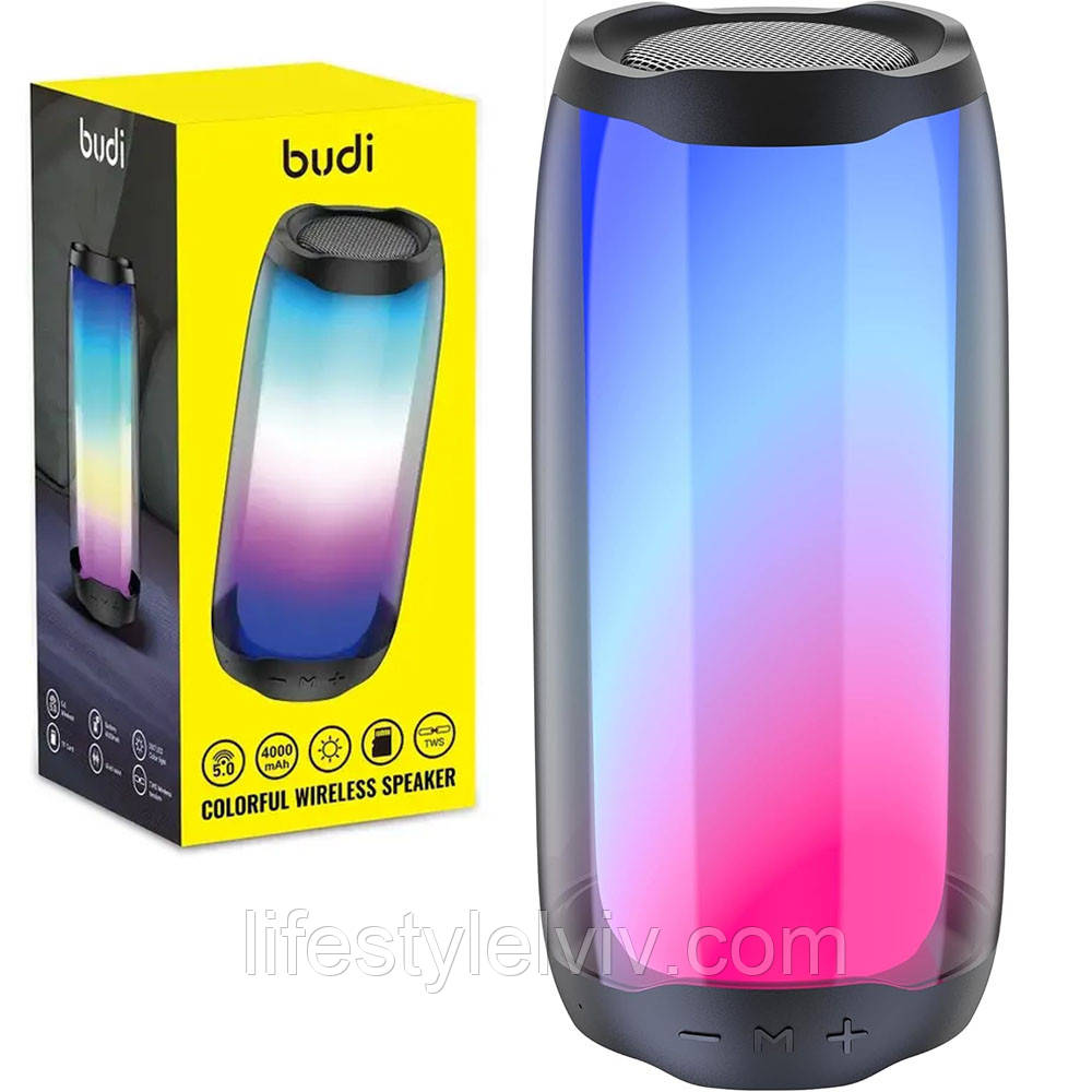Bluetooth колонка з RGB підсвічуванням, Budi SP05B / Бездротова колонка блютуз / Портативна колонка