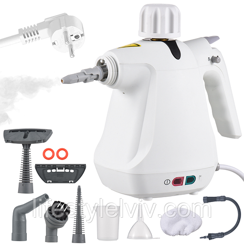 Ручной пароочиститель от сети 1000Вт + 6 насадок / Отпариватель с ...