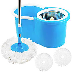 Швабра з відром на10л з автоматичним віджимом + 2 насадки / Набір для прибирання швабра та відро / Швабра ледарка