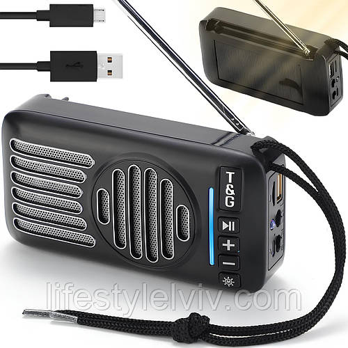 Bluetooth-колонка с солнечной батареей + FM радио, USB, TG368, Черная ...