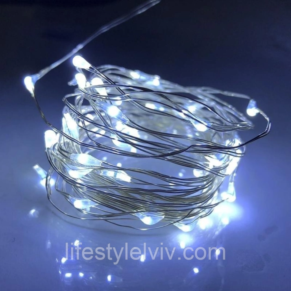 Гірлянда роса на батарейках та від USB, 3м, 30Led, Xmas, Холодний білий / Новорічна світлодіодна гірлянда, фото 1