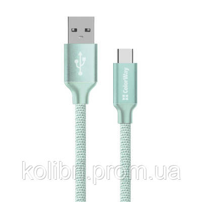 Дата кабель USB 2.0 AM to Type-C 2.0m mint ColorWay CW-CBUC008-MT kolibri, фото 1