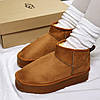 Зимові жіночі UGG Classic Ultra Mini Platform Brown Коричневі Взуття УГГІ Класік низькі на платформі замша теплий щільний хутро, фото 5