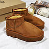 Зимові жіночі UGG Classic Ultra Mini Platform Brown Коричневі Взуття УГГІ Класік низькі на платформі замша теплий щільний хутро, фото 2