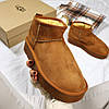 Зимові жіночі UGG Classic Ultra Mini Platform Brown Коричневі Взуття УГГІ Класік низькі на платформі замша теплий щільний хутро, фото 3