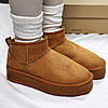 Зимові жіночі UGG Classic Ultra Mini Platform Brown Коричневі Взуття УГГІ Класік низькі на платформі замша теплий щільний хутро, фото 8