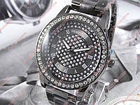Жіночі кварцові наручні годинники Geneva / Женева на металевому браслеті чорного кольору