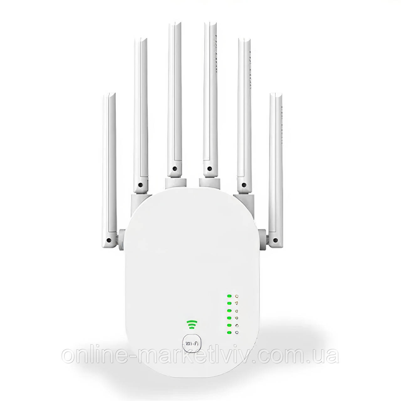 Підсилювач WI-FI сигналу, 300мбіт, від мережі, 6 антен / Ретранслятор вайфая / Підсилювач вай фай / Ретранслятор