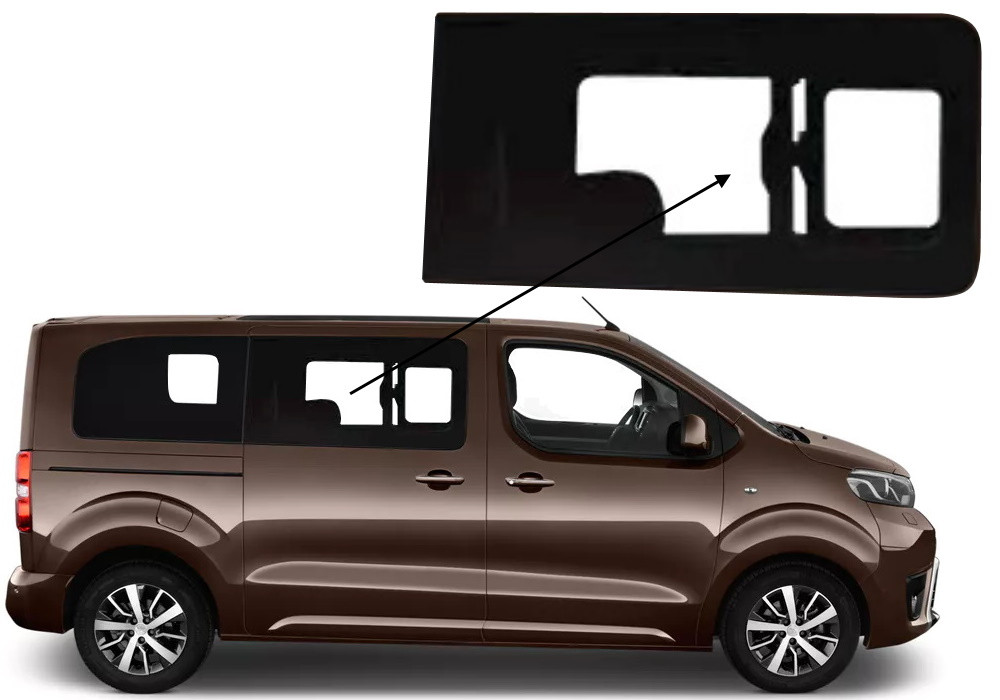 Бічне скло Citroen Jumpy 2016-2024 з кватиркою салону переднє праве