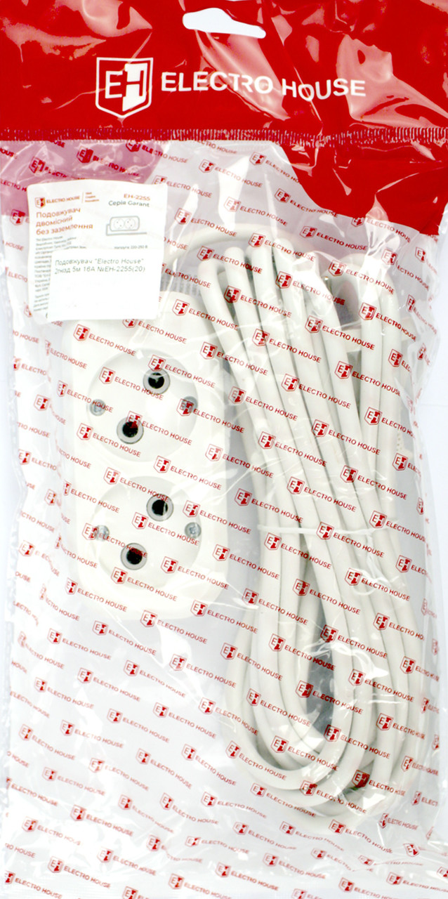 Подовжувач "Electro House" 2гнізд 5м 16A №EH-2255(20), фото 1