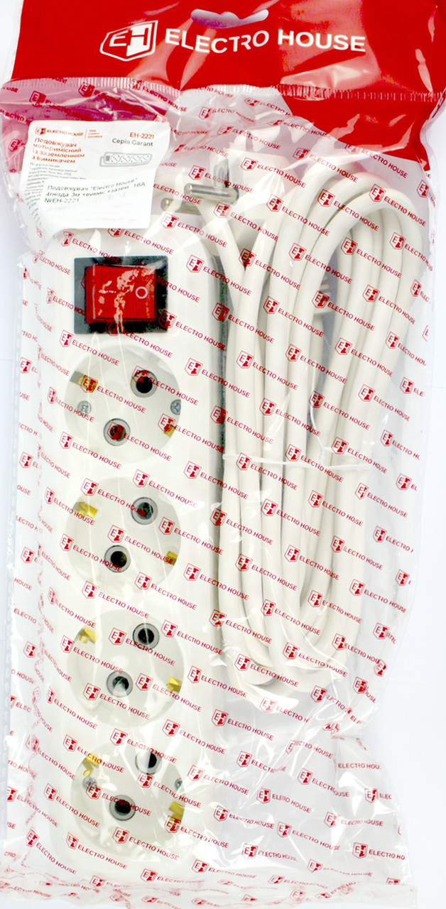 Подовжувач "Electro House" 4гнізда 3м +вимик.+зазем. 16А №EH-2221, фото 1