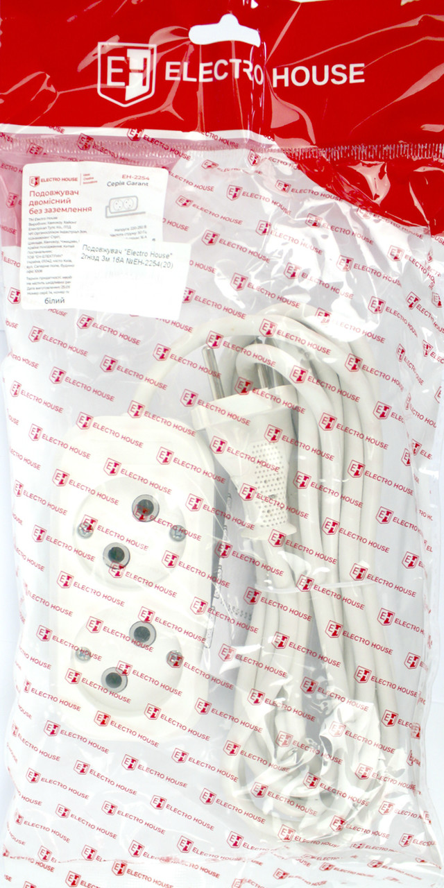 Подовжувач "Electro House" 2гнізд 3м 16A №EH-2254(20), фото 1