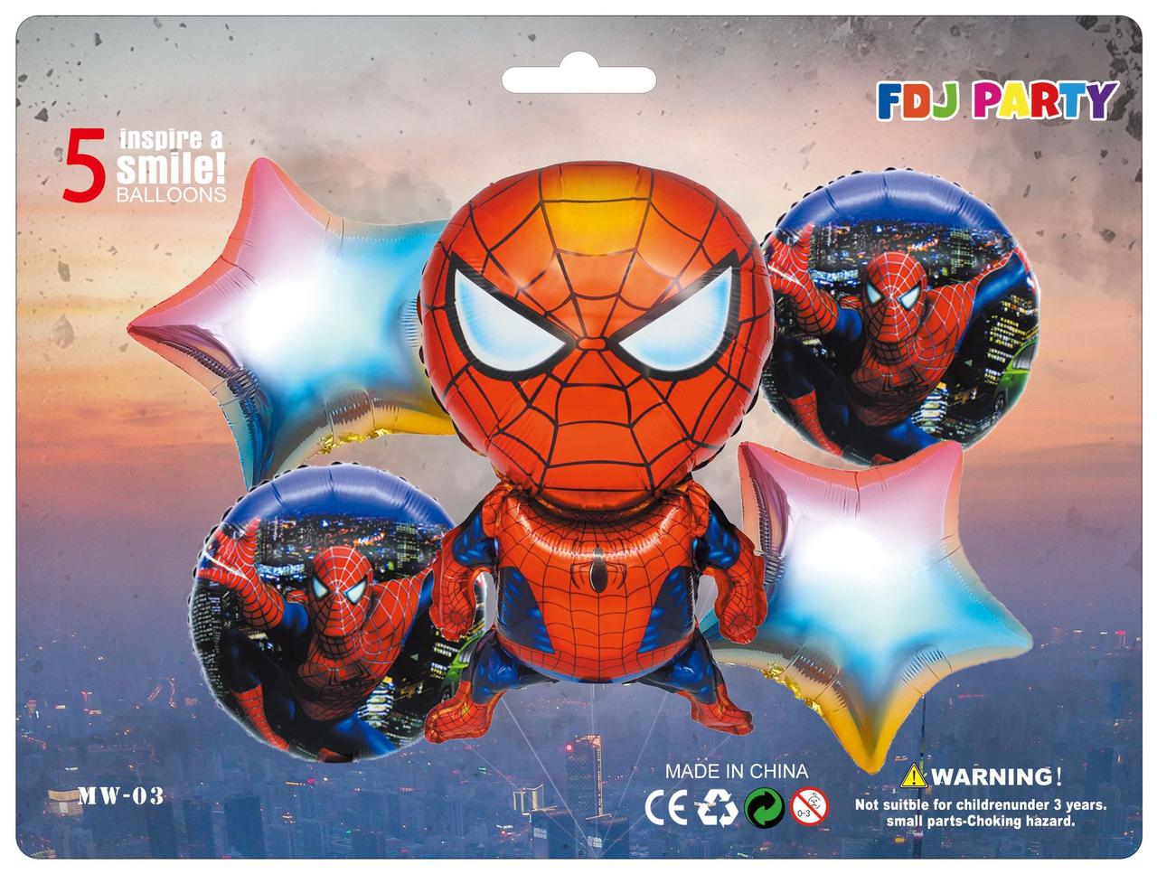 Набір фольгованих кульок людина Павук, 5 шт.
