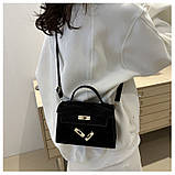 Жіноча сумка 6209 крос-боді на ремінці бархатна велюрова замшева чорна, фото 7