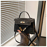 Жіноча сумка 6209 крос-боді на ремінці бархатна велюрова замшева чорна, фото 3