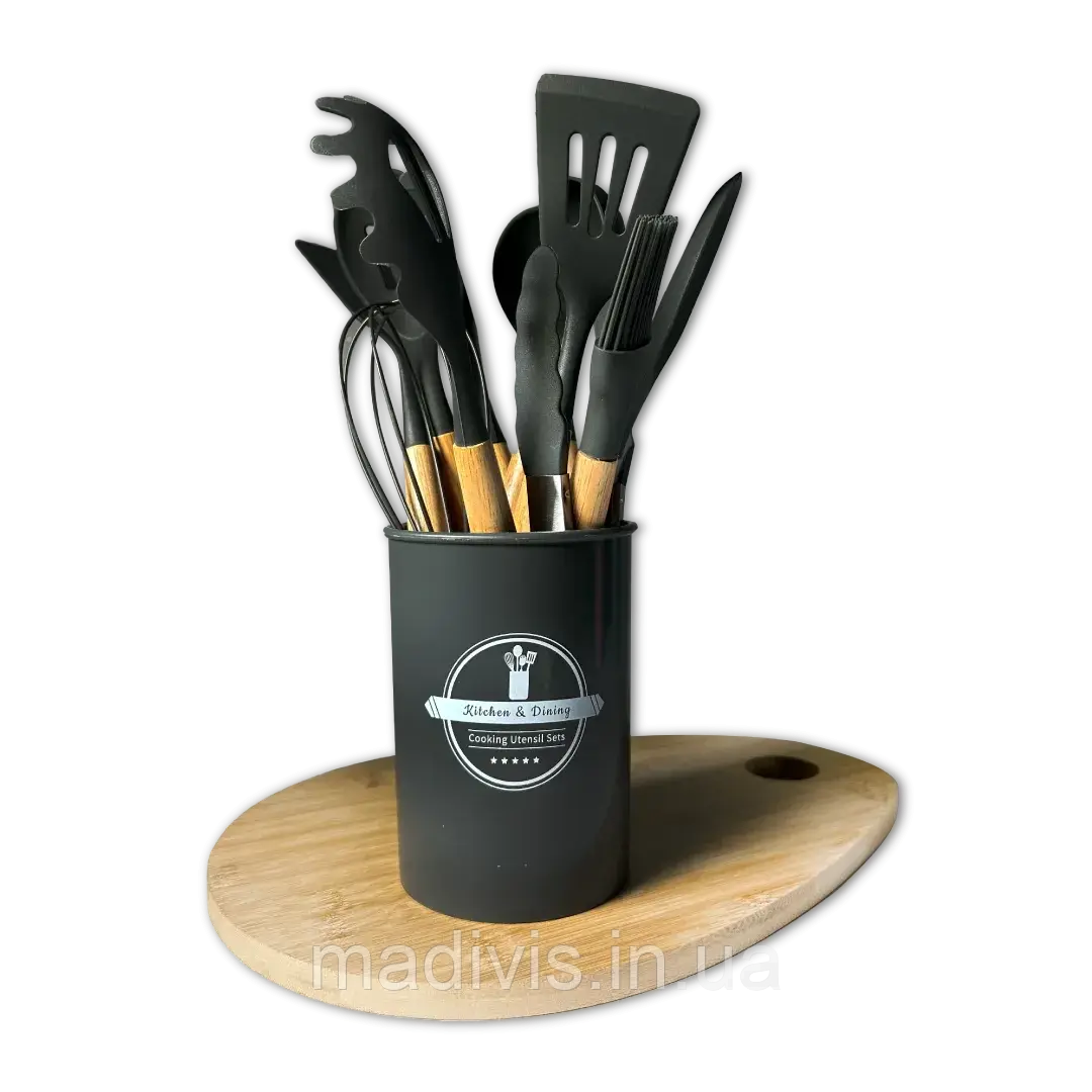 Набір столових приборів із силікону Kitchen Set, 12 предметів <unk> Силіконові аксесуари для кухні з підставкою, фото 1