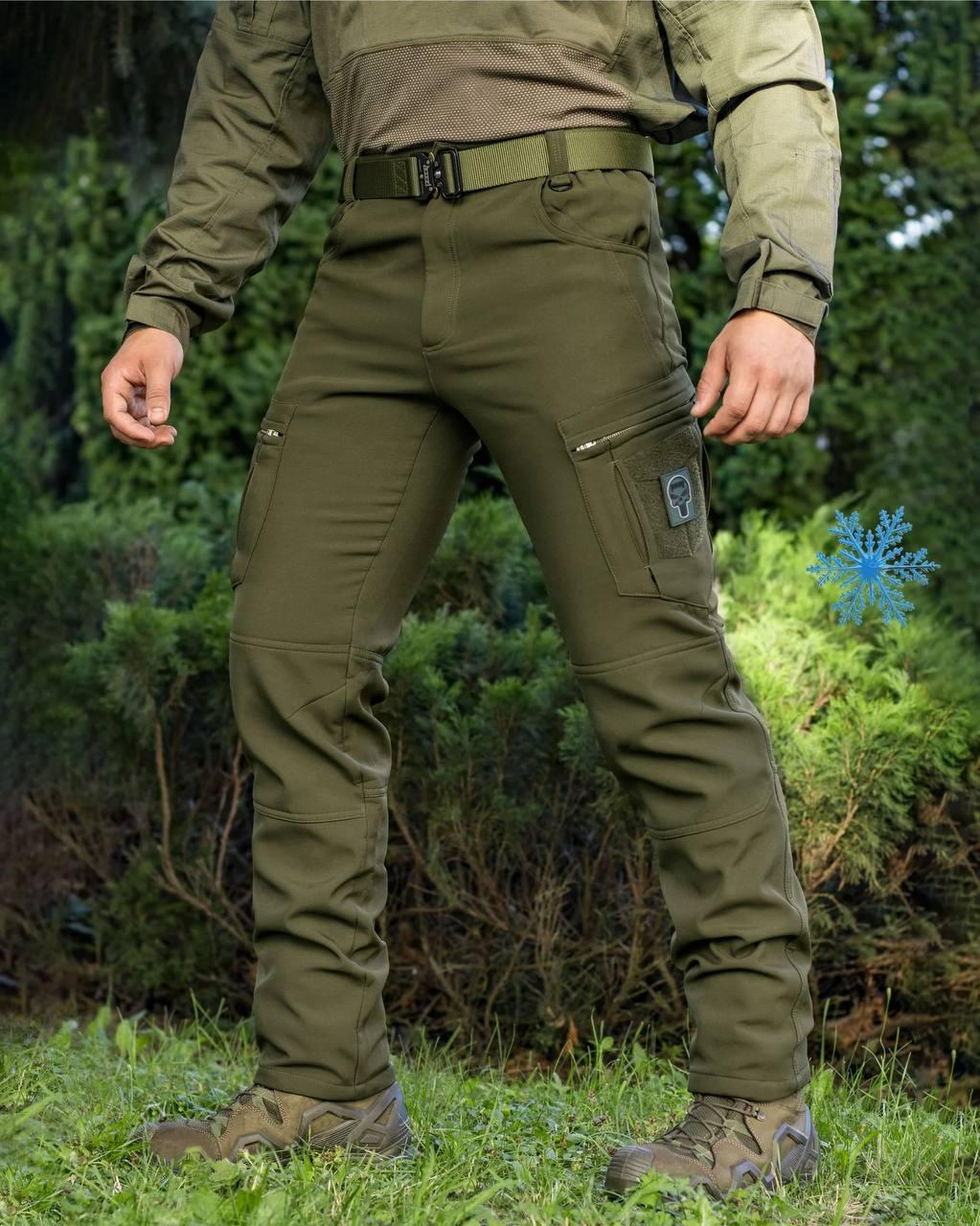 Чоловічі зимові брюки карго Softshell Ешелон хакі, чоловічі зимові штани софтшел хакі